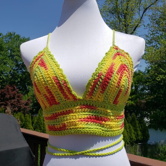 Crop Top Taco Siesta Multi Crochet Festival Cotton C CUP Adjustable Size - Picture 6 of 9